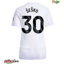 Camiseta Manchester United Benjamin Sesko #30 Visitante Equipación para mujer 2025-26 manga corta